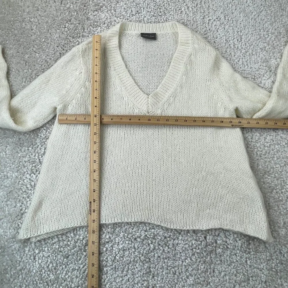 Wooden Ships Mohair Wool V-Neck Sweater Cream Ivory Womens S/M